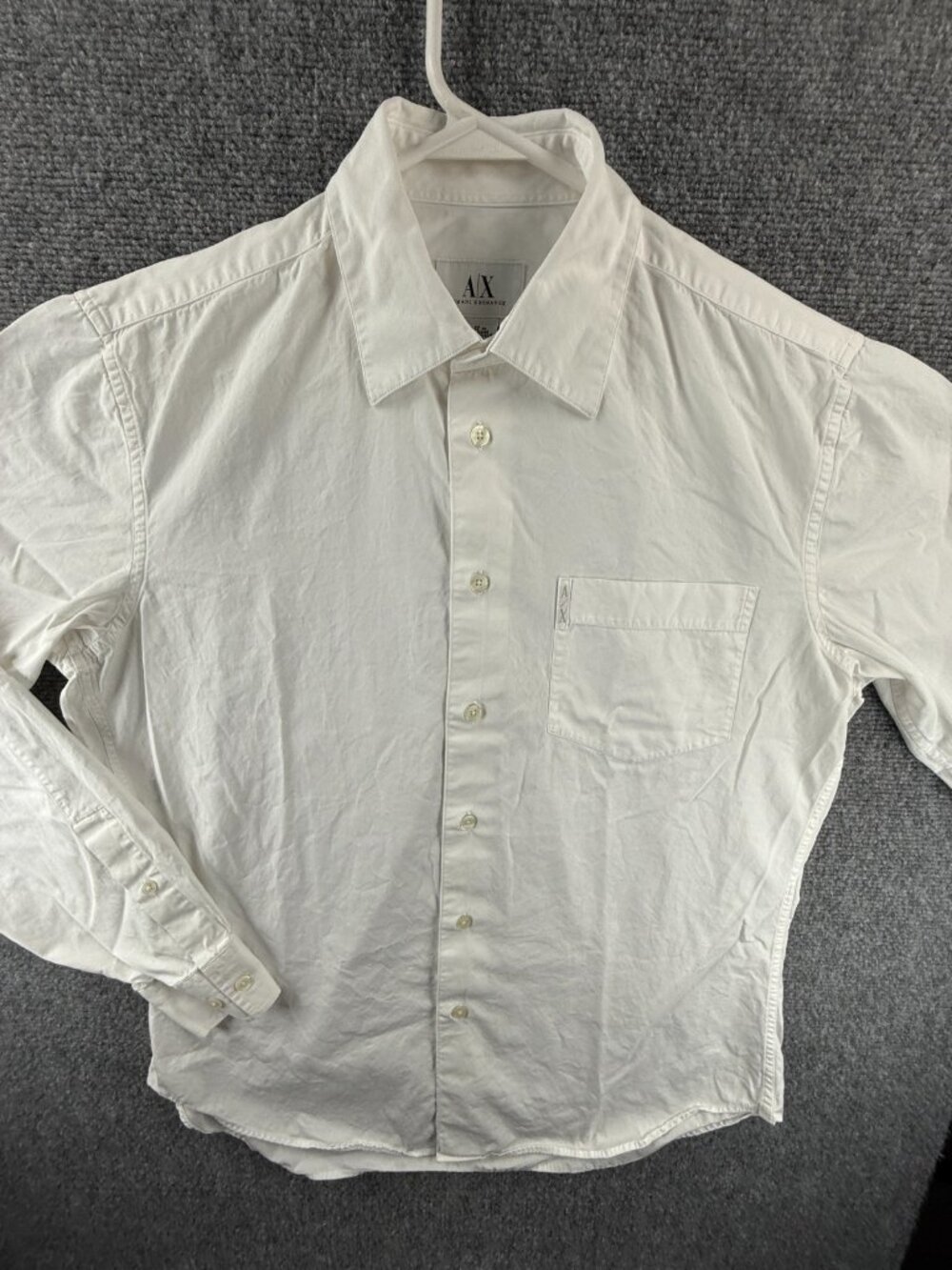 Armani Medium Cotton White Designer Pocket Solid Italian Shirt Long Sleeve Mens